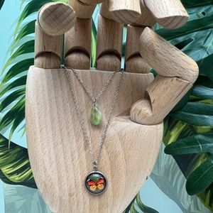 Bohemian Butterfly Layered Necklace, Monarch Butterfly Pendant Necklace